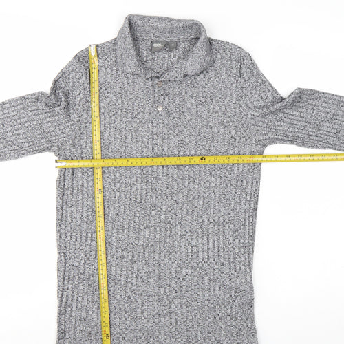 ASOS Men's Grey Long Sleeve Ribbed Polo Shirt XS Classic Fit