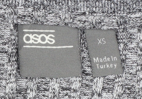 ASOS Men's Grey Long Sleeve Ribbed Polo Shirt XS Classic Fit