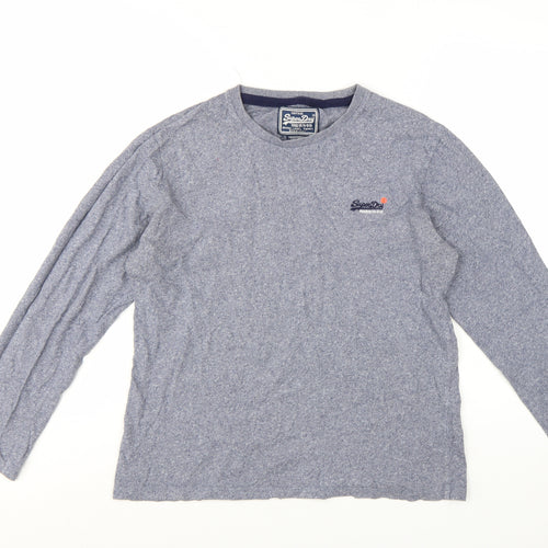 Superdry Men's Grey Long Sleeve Crew Neck Cotton T-Shirt Size L