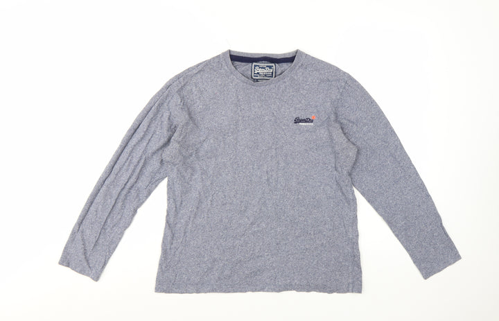 Superdry Men's Grey Long Sleeve Crew Neck Cotton T-Shirt Size L