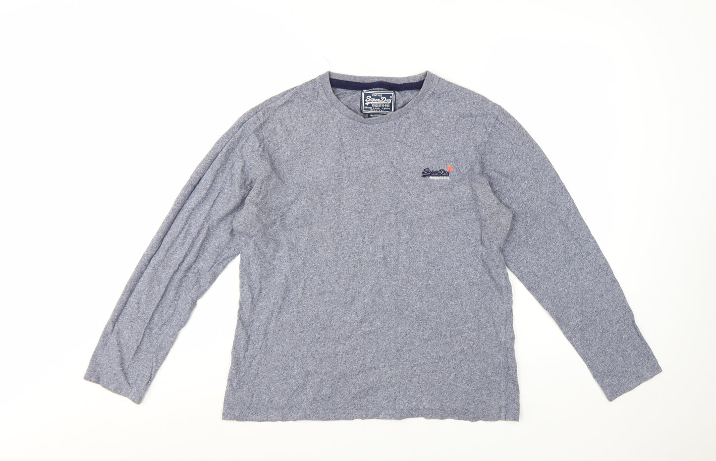 Superdry Men's Grey Long Sleeve Crew Neck Cotton T-Shirt Size L