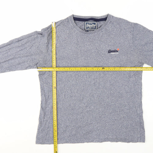 Superdry Men's Grey Long Sleeve Crew Neck Cotton T-Shirt Size L