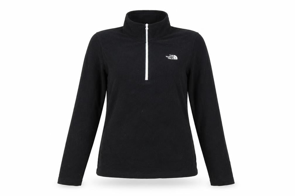 Front view of The North Face Women Black Fleece 1/4 Zip Pullover Sweatshirt M