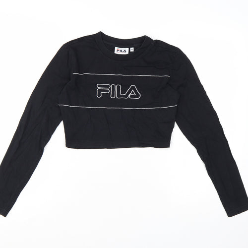 FILA Women's Black Cropped Long Sleeve Cotton T-Shirt XS