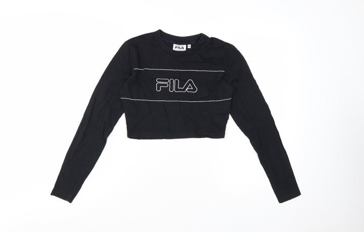 FILA Women's Black Cropped Long Sleeve Cotton T-Shirt XS