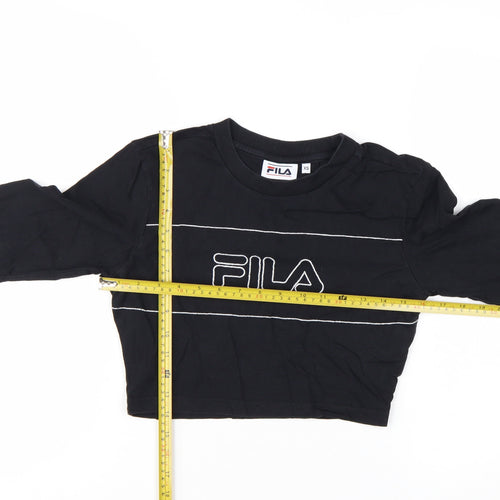 FILA Women's Black Cropped Long Sleeve Cotton T-Shirt XS