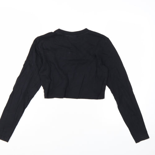FILA Women's Black Cropped Long Sleeve Cotton T-Shirt XS