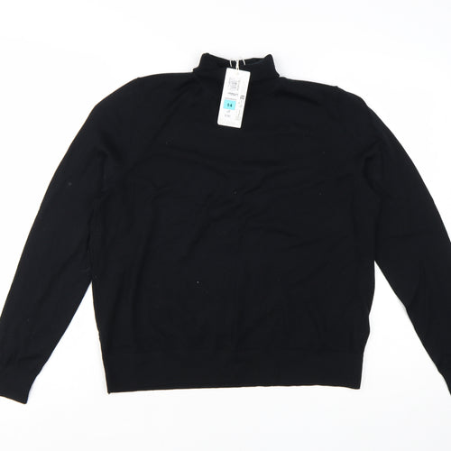Marks and Spencer Women’s Black Merino Wool Roll Neck Jumper Size 14