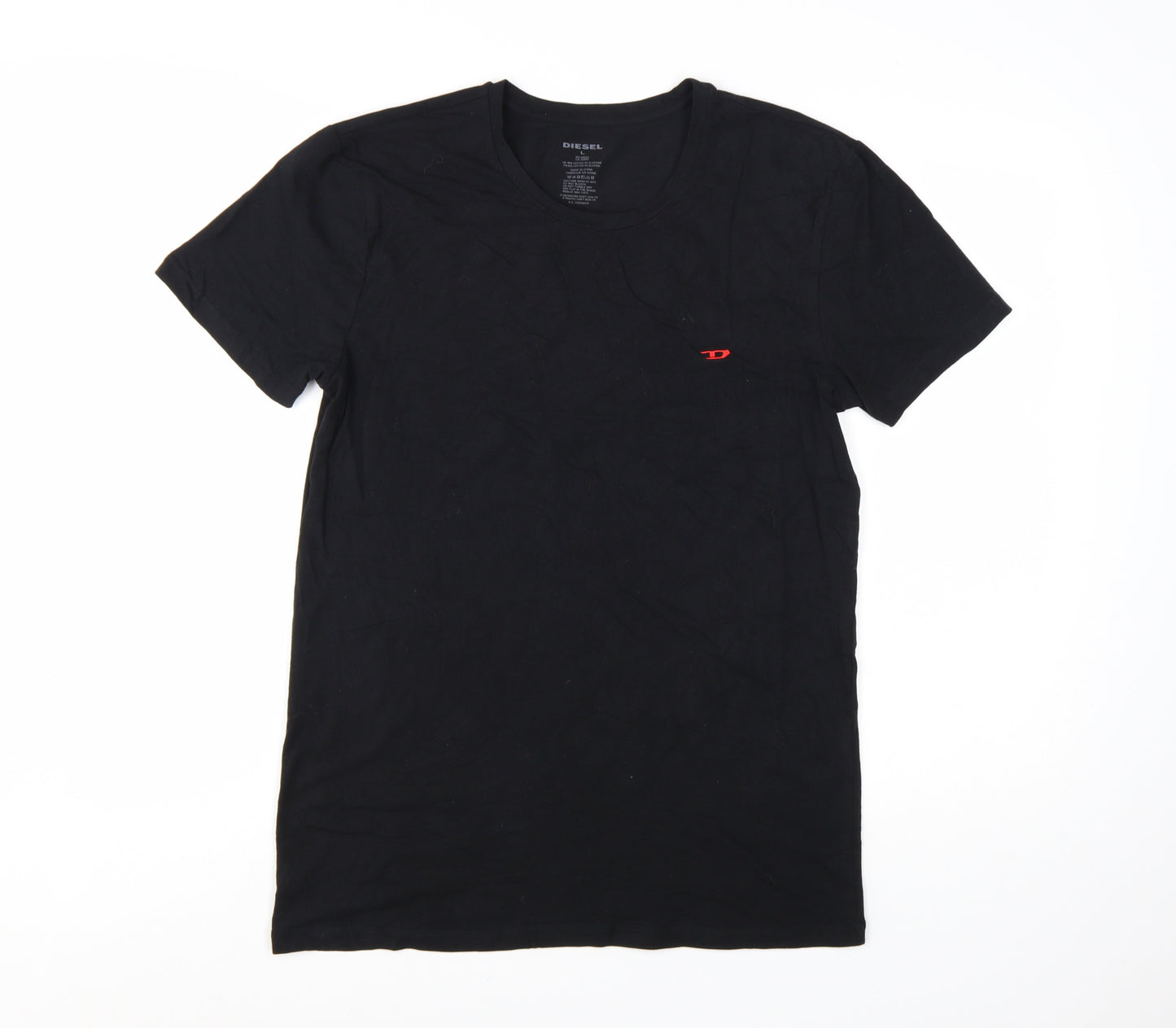 Diesel Men's Black Crew Neck Short Sleeve Cotton Blend T-Shirt Size L