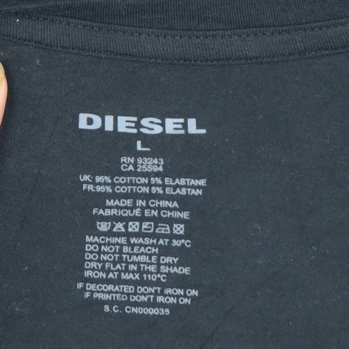 Diesel Men's Black Crew Neck Short Sleeve Cotton Blend T-Shirt Size L