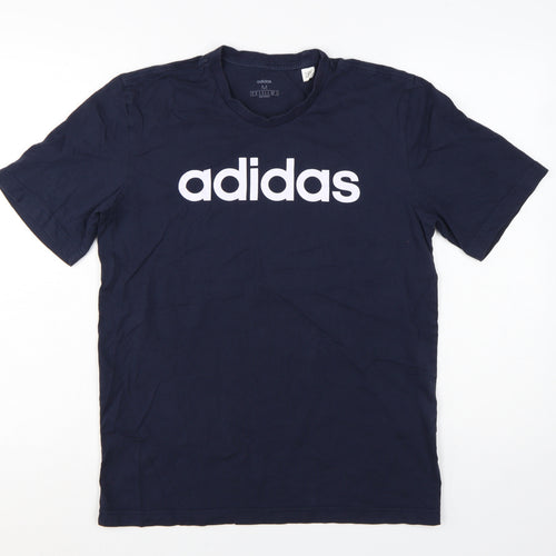 adidas Men's Blue Medium Logo Graphic Sports Cotton T-Shirt