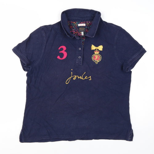 Joules Women's Navy Polo Shirt Size 18 Classic Fit Embroidered Design