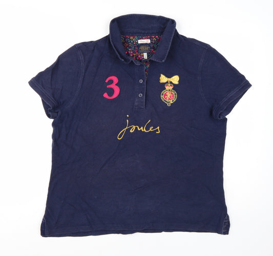 Joules Women's Navy Polo Shirt Size 18 Classic Fit Embroidered Design