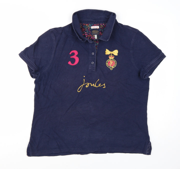 Joules Women's Navy Polo Shirt Size 18 Classic Fit Embroidered Design