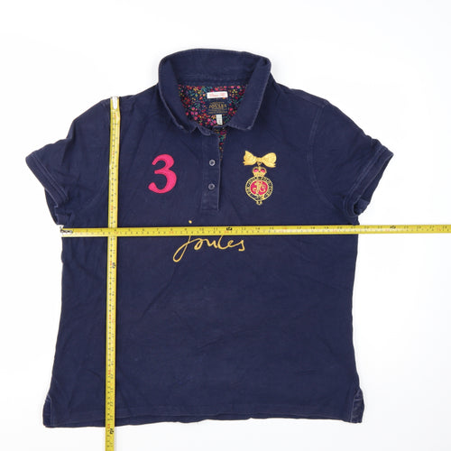 Joules Women's Navy Polo Shirt Size 18 Classic Fit Embroidered Design