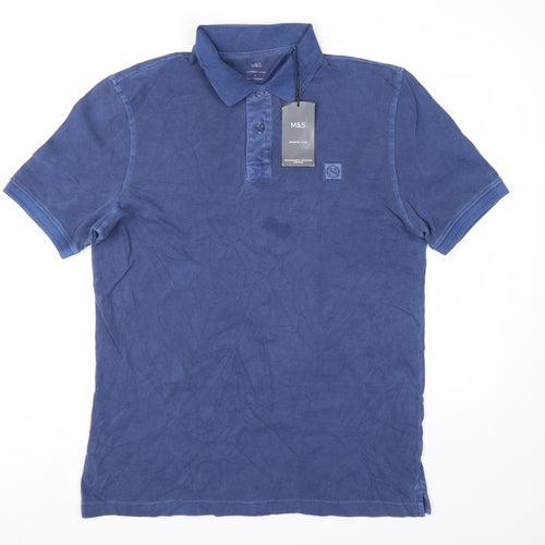 Marks and Spencer Men's Blue Regular Fit Cotton Polo Shirt M