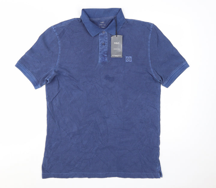 Marks and Spencer Men's Blue Regular Fit Cotton Polo Shirt M