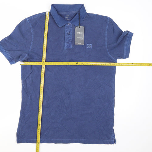 Marks and Spencer Men's Blue Regular Fit Cotton Polo Shirt M