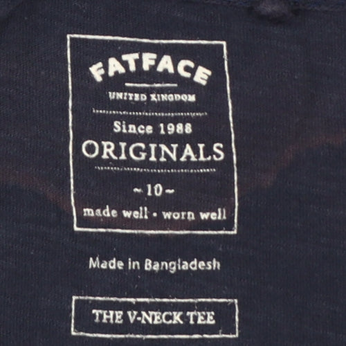 FatFace Women's Blue V-Neck Cotton Short Sleeve T-Shirt Size 10