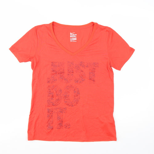 Nike Womens Red V-Neck Dri-FIT Athletic T-Shirt Size S