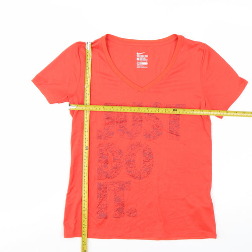 Nike Womens Red V-Neck Dri-FIT Athletic T-Shirt Size S