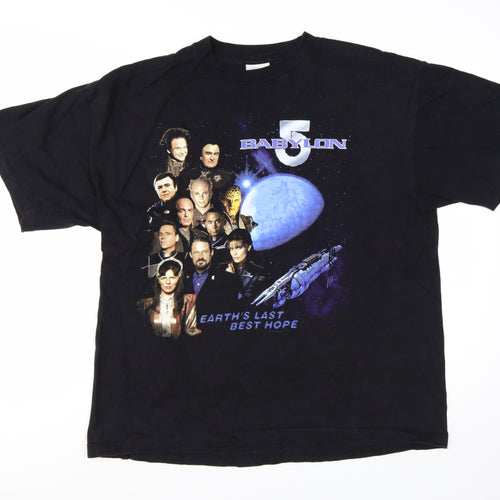 Tour Champ Men's Black XL Babylon 5 Vintage Graphic T-Shirt