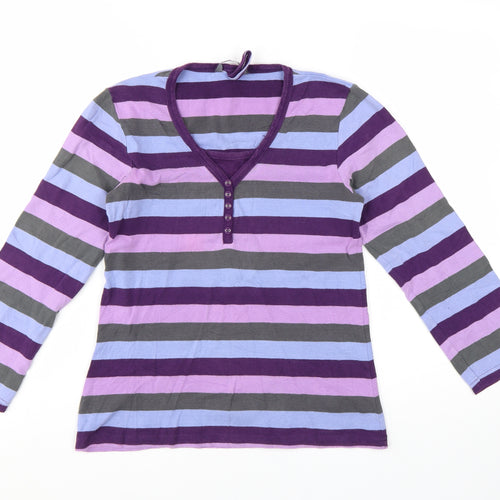 M&Co Women’s Multicoloured Striped Long Sleeve Cotton Stretch T-Shirt M