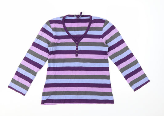 M&Co Women’s Multicoloured Striped Long Sleeve Cotton Stretch T-Shirt M