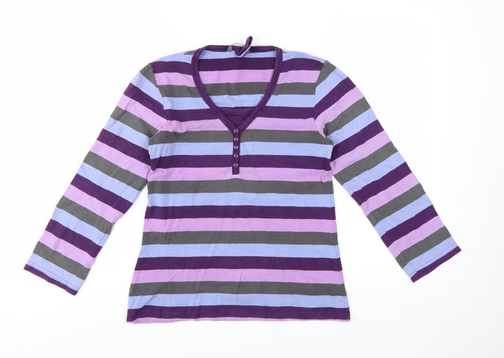 M&Co Women’s Multicoloured Striped Long Sleeve Cotton Stretch T-Shirt M