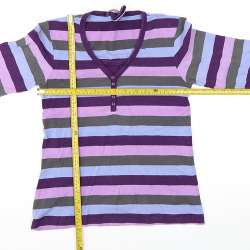 M&Co Women’s Multicoloured Striped Long Sleeve Cotton Stretch T-Shirt M