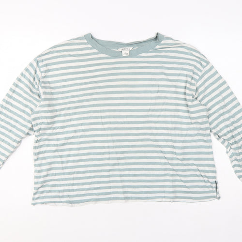 Monki Women’s Blue Striped Long Sleeve Cotton Modal T-Shirt L