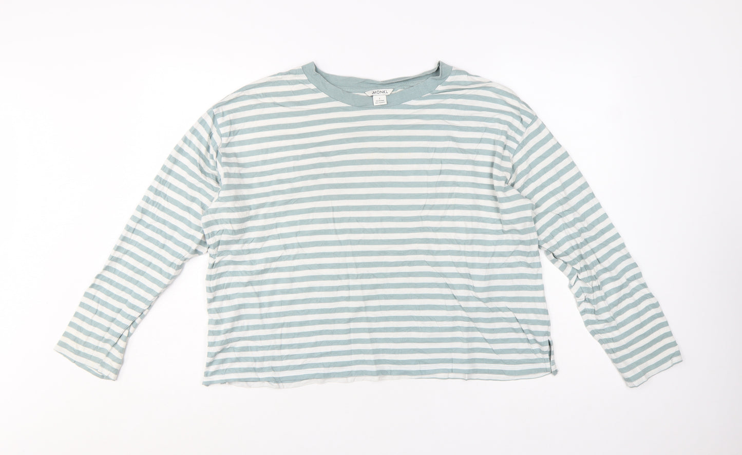 Monki Women’s Blue Striped Long Sleeve Cotton Modal T-Shirt L
