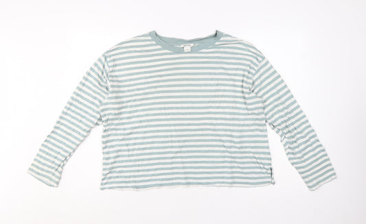 Monki Women’s Blue Striped Long Sleeve Cotton Modal T-Shirt L