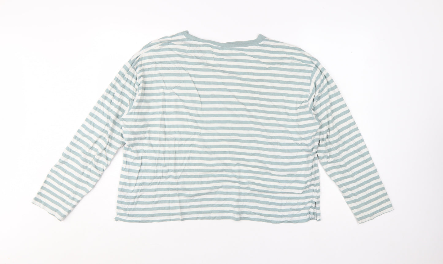 Monki Women’s Blue Striped Long Sleeve Cotton Modal T-Shirt L