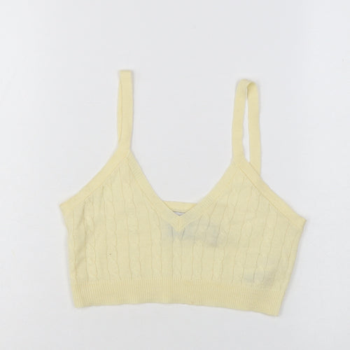 Reclaimed Vintage Women Yellow Cropped Knit V-Neck Tank Top M