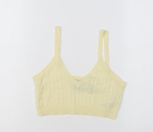Reclaimed Vintage Women Yellow Cropped Knit V-Neck Tank Top M