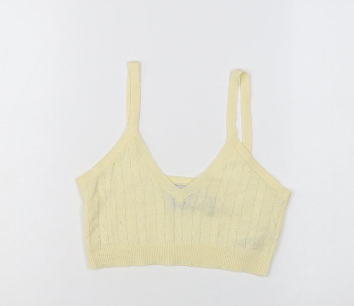 Reclaimed Vintage Women Yellow Cropped Knit V-Neck Tank Top M