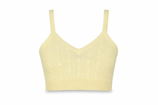 Front view of Reclaimed Vintage Women Yellow Cropped Knit V-Neck Tank Top M