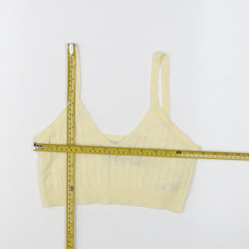 Reclaimed Vintage Women Yellow Cropped Knit V-Neck Tank Top M