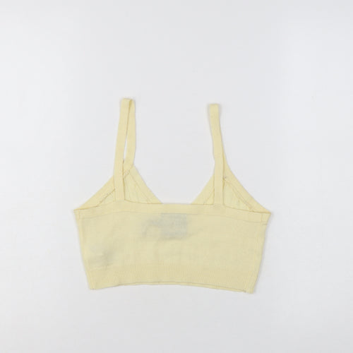 Reclaimed Vintage Women Yellow Cropped Knit V-Neck Tank Top M