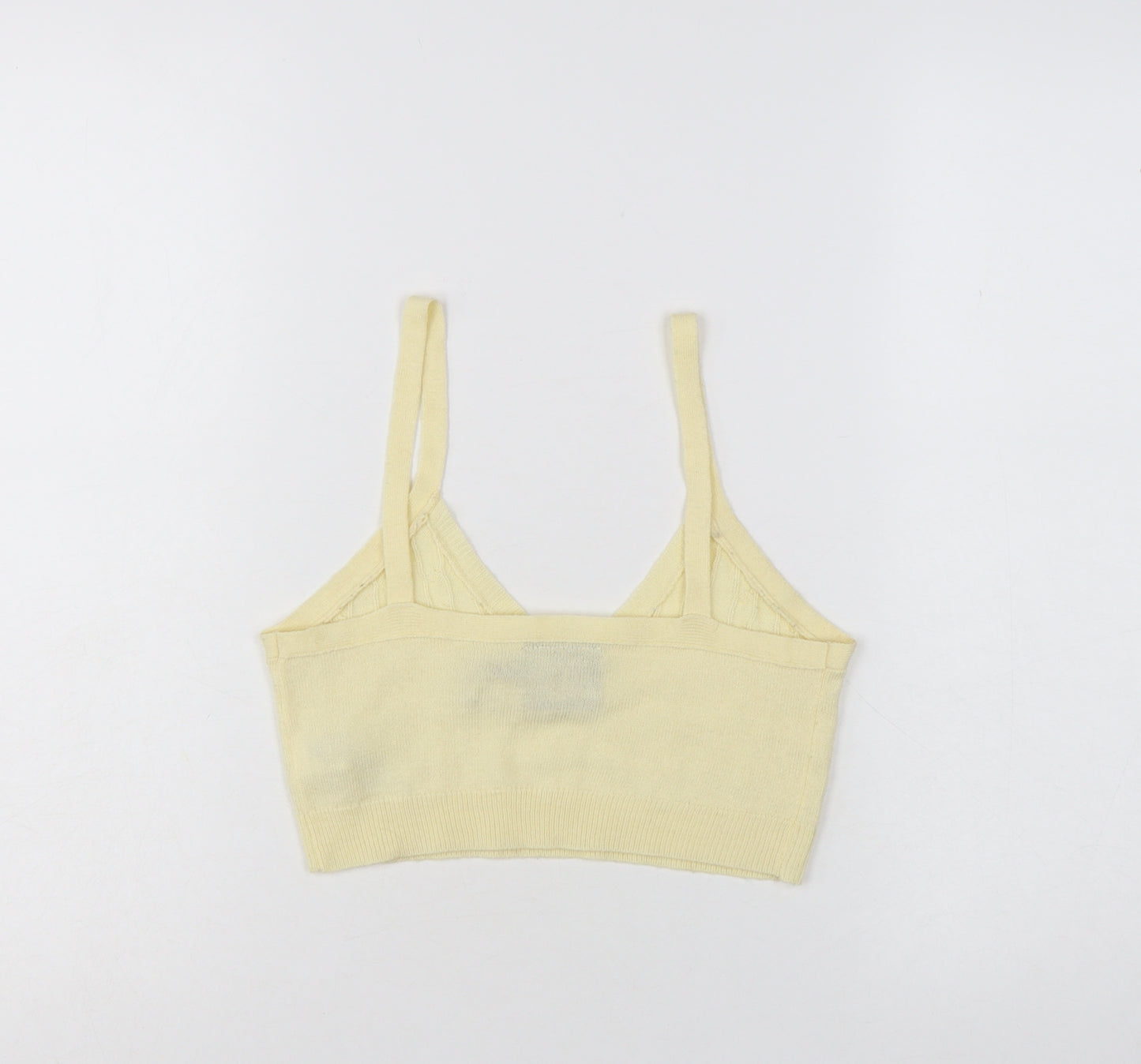 Reclaimed Vintage Women Yellow Cropped Knit V-Neck Tank Top M