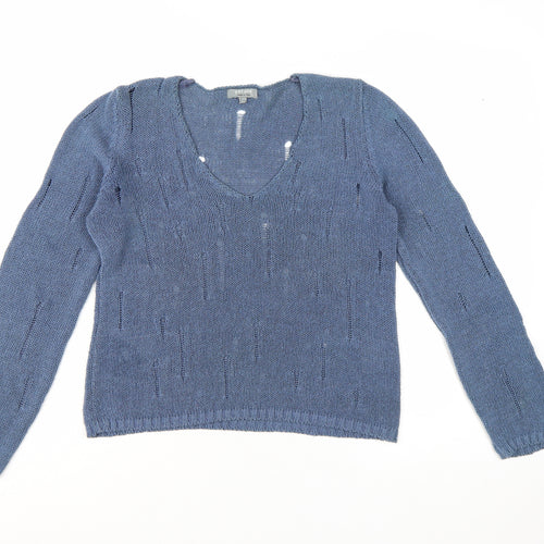 Marks and Spencer Women’s Blue V-Neck Open-Knit Jumper M