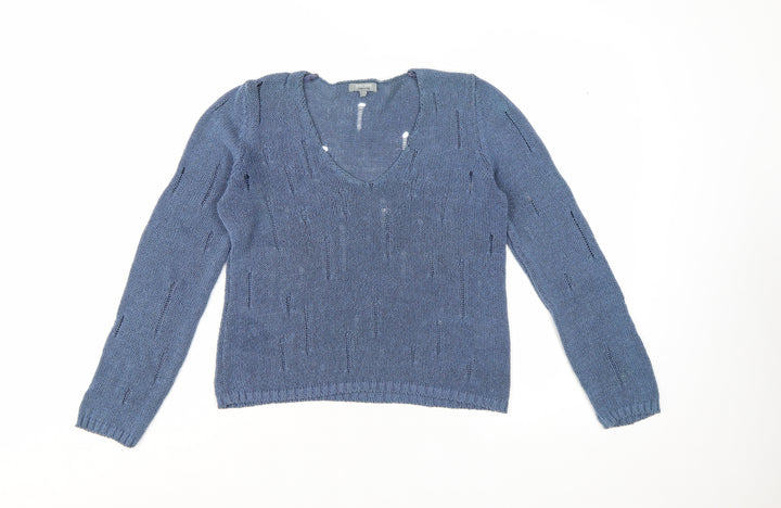 Marks and Spencer Women’s Blue V-Neck Open-Knit Jumper M