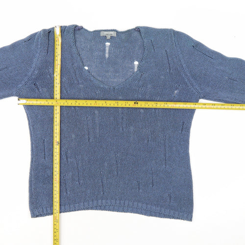 Marks and Spencer Women’s Blue V-Neck Open-Knit Jumper M