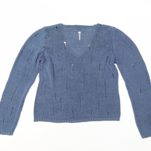 Marks and Spencer Women’s Blue V-Neck Open-Knit Jumper M