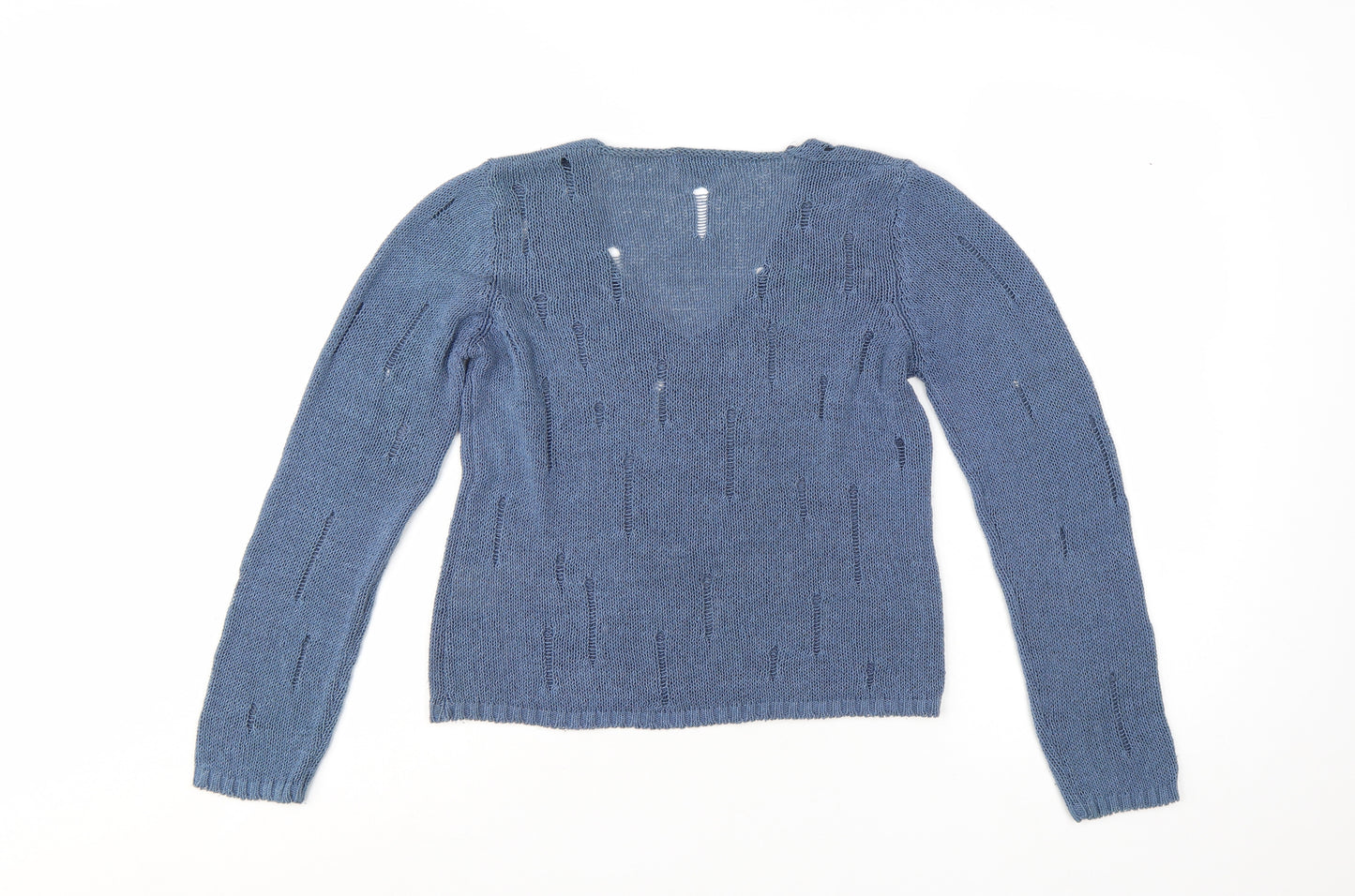 Marks and Spencer Women’s Blue V-Neck Open-Knit Jumper M