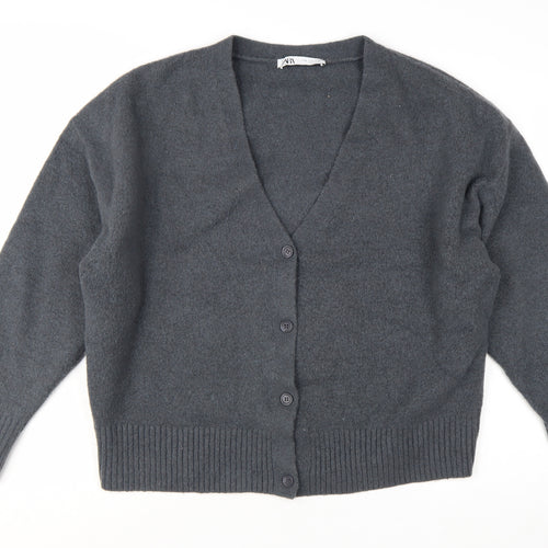 ZARA Women Grey V-Neck Long Sleeve Cardigan Size 12