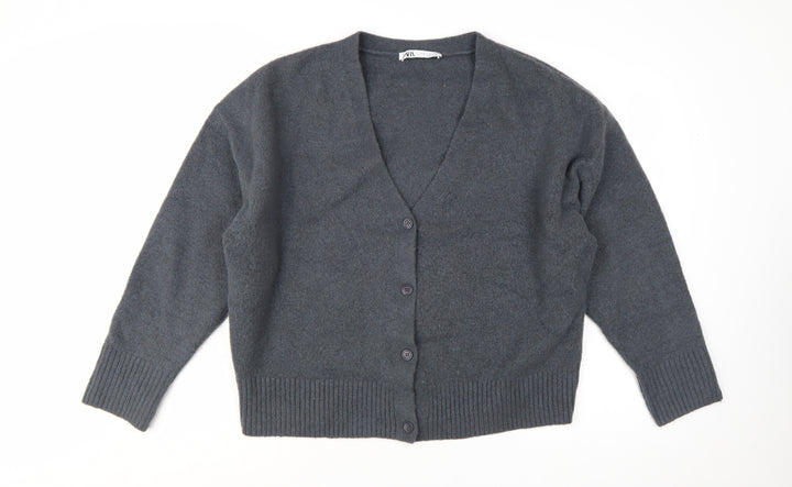 ZARA Women Grey V-Neck Long Sleeve Cardigan Size 12