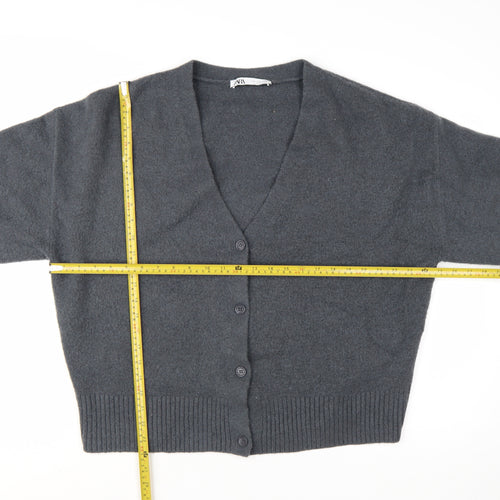 ZARA Women Grey V-Neck Long Sleeve Cardigan Size 12