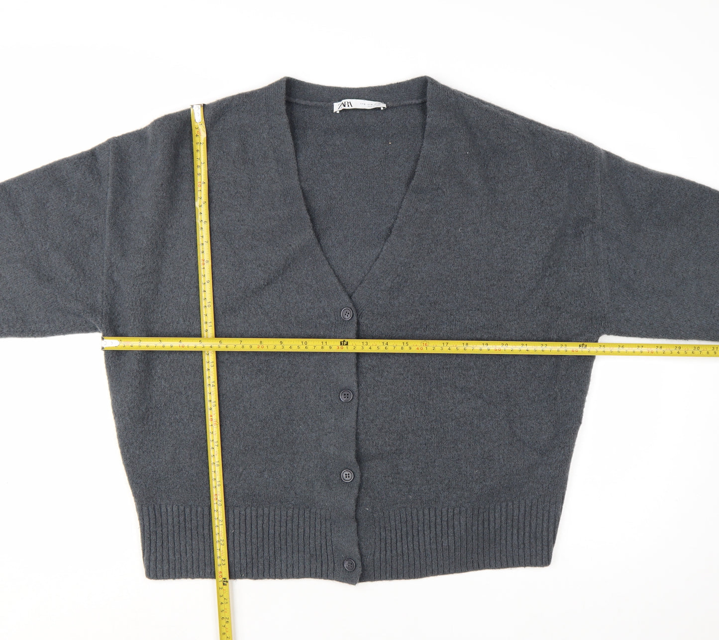 ZARA Women Grey V-Neck Long Sleeve Cardigan Size 12